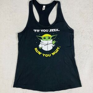 Next Level Star Wars Baby Yoda Tank Top Womens Large Black Fit You Seek Run Must